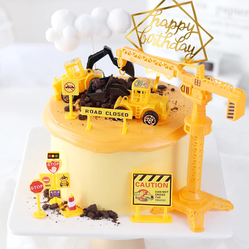 

Excavator engineering car decoration, traffic warning signs, birthday cake planting flags, cake decoration tools