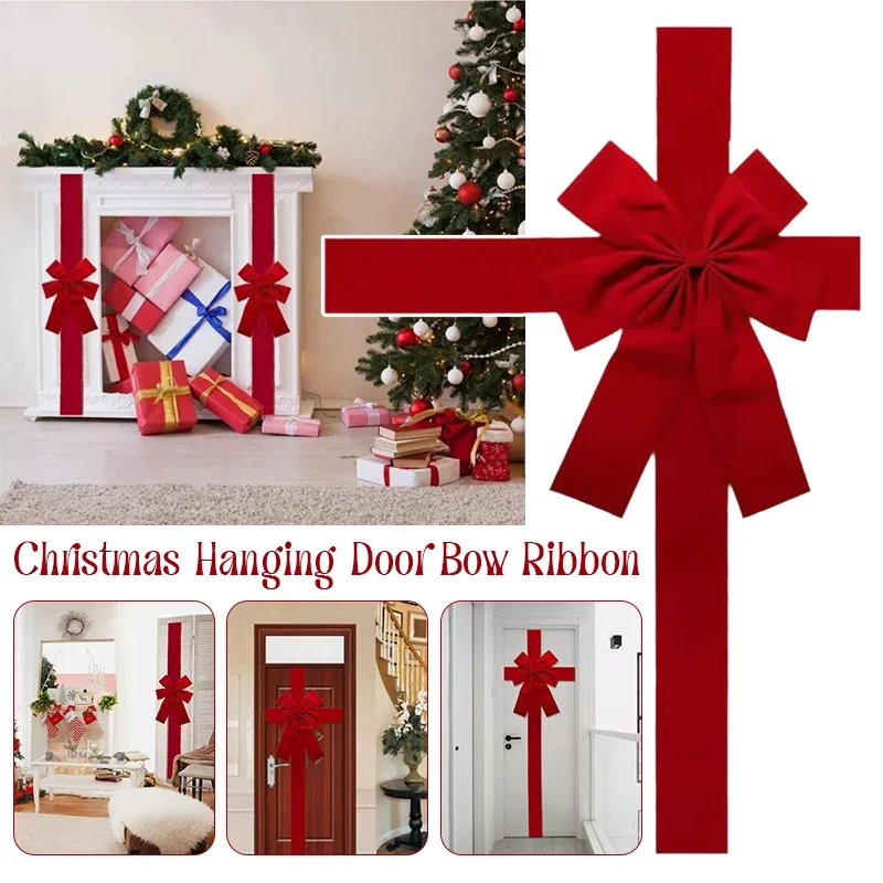 Christmas Front Door Decoration Hanging Bow Xmas Large Red Organza Bow Wedding Traditional Ready Made Door Bow New Year Decor