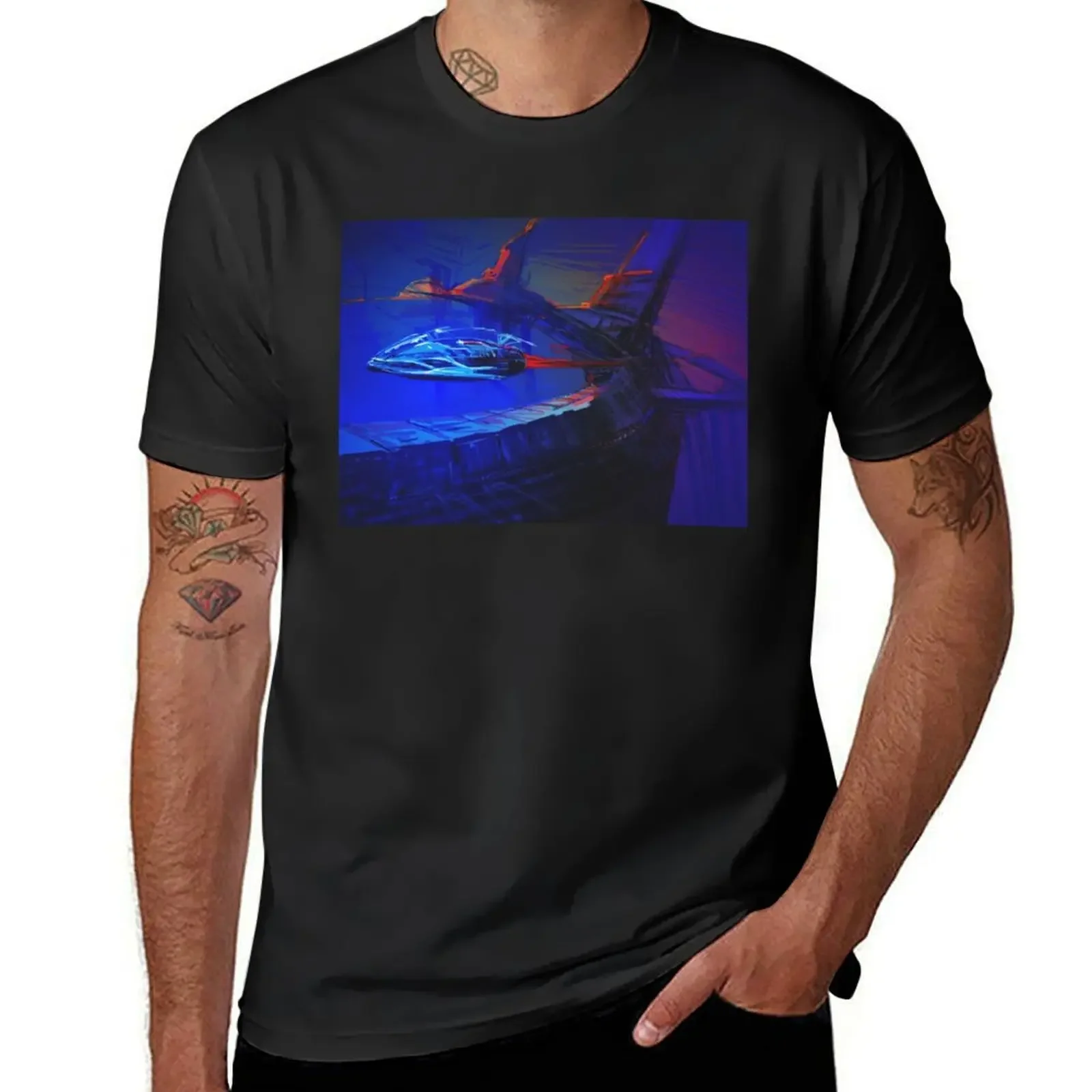 Space Station Sketch T-Shirt essential t shirt cotton graphic tees shirts graphic tees blacks men clothing