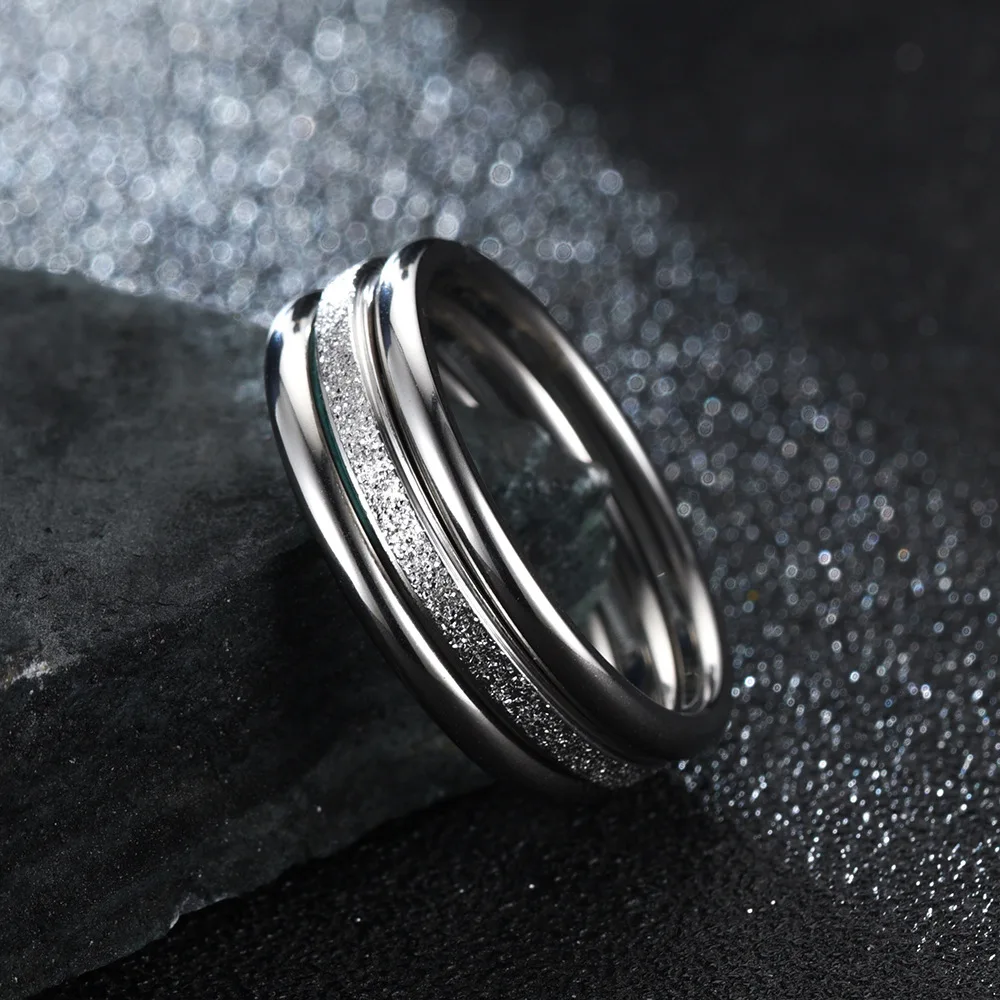 3/Pcs 2mm Thin Stainless Steel Frosted for Women Fashion Simple Gold Color Finger Rings Wedding Gifts Jewelry