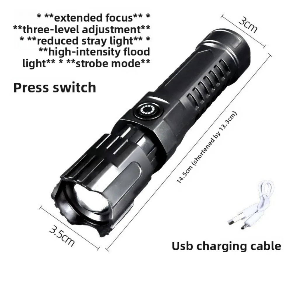 Outdoor Multi-Functional Zoomable Flashlight, Ultra-Bright & Super Powerful, USB Rechargeable with Long Battery Life for Hiking
