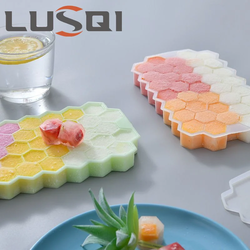 

LUSQI Ice Cube Trays For Freezer With Lid-37 Grid Silicone For Small Ice Cube Molds Easy-Release Reusable in Organizer Bins