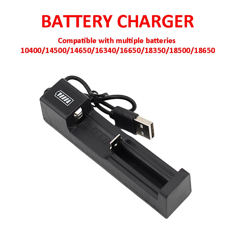 18650 USB Battery Charger Universal 1 Slot Smart Quick Charging for Rechargeable Lithium Batterie Charge 14500 16650 14650 18500