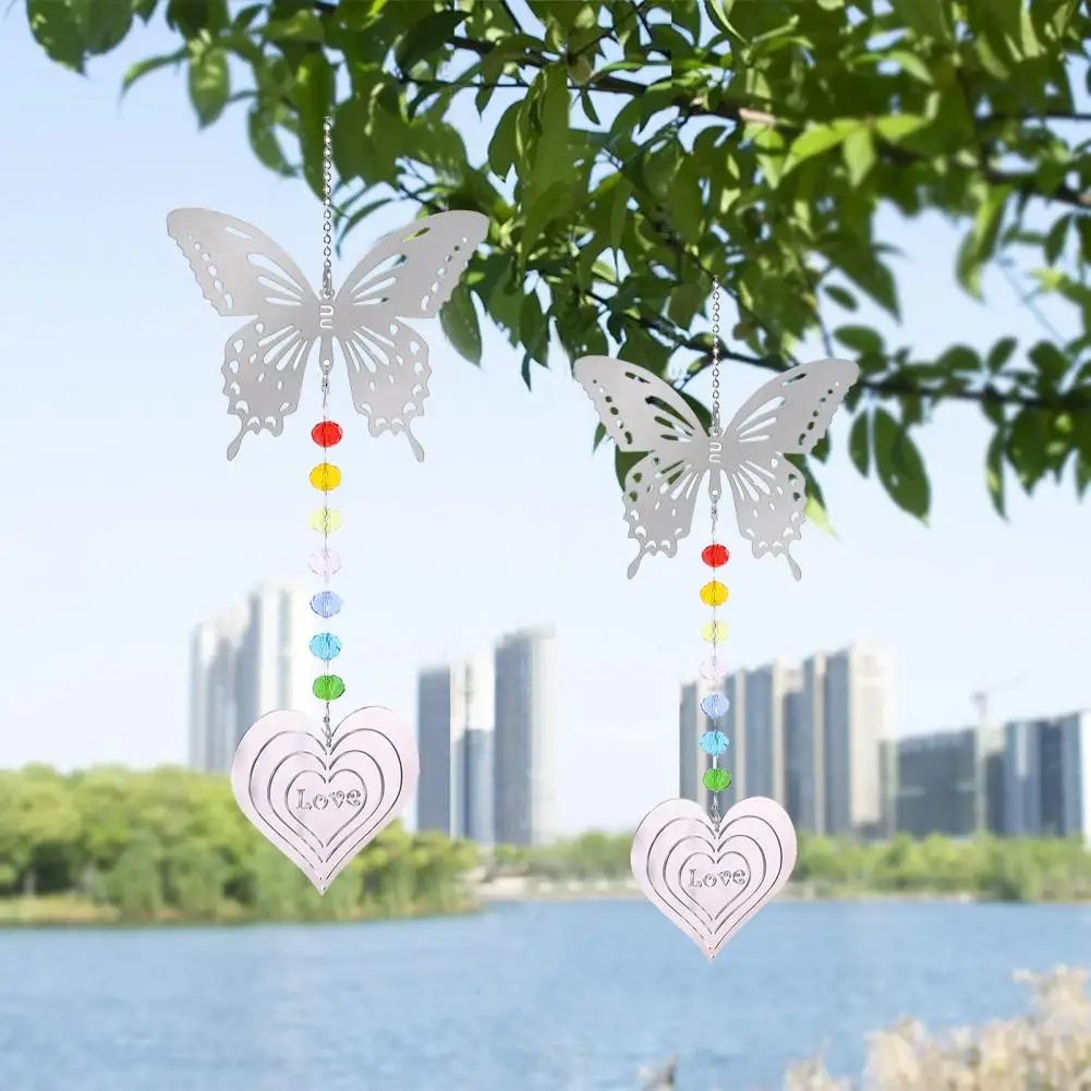 Crescent Moon Suncatcher Hanging Decoration Indoor Outdoor Window Colorful Faux Crystal Prism Rainbow Maker Butterflies Love Hea