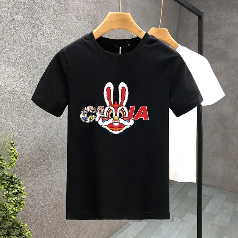 Cute Rabbit Luxury Brand100% Cotton High Quality Print Couple Tees Summer Harajuku For Men/Women Short Sleeve T-shirt Asian Size