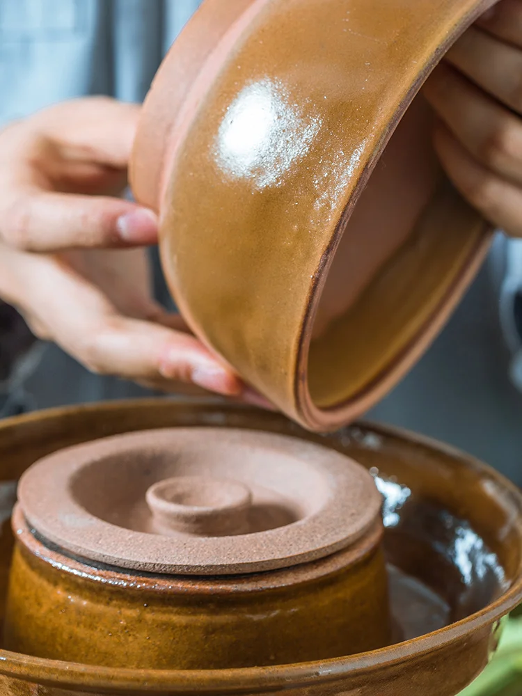 Pickles Earthen Jar Sealed with Lid Pickled Cabbage Jar Pickles Earthenware Small Household Ceramic Thickened Old-Fashioned