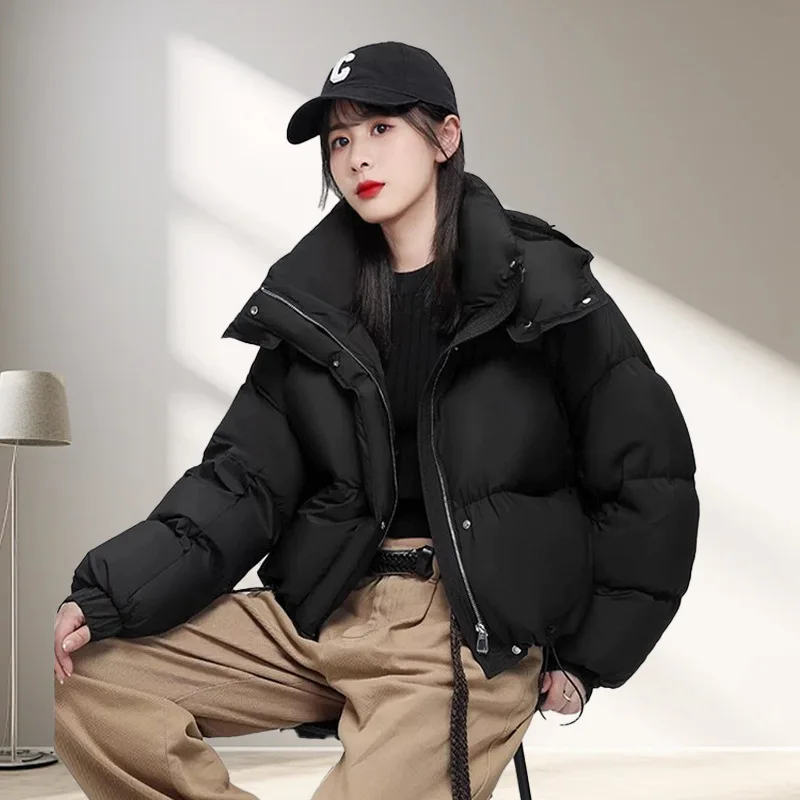 

Women's Clothing Winter Down Coat Vintage Simple White Duck Down Jacket Warm Drawstring Long Sleeves Short Jacket Hooded