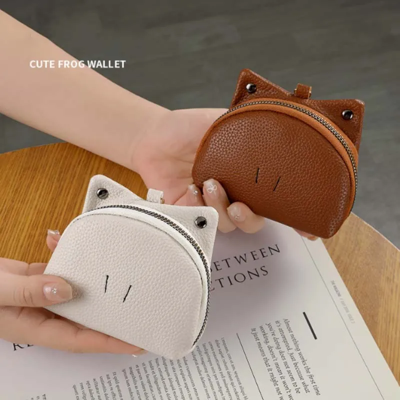 Korean Style Frog Design Genuine Leather Coin Purse, Adorable Animal‑Shaped Women’s Wallet, Portable Keychain Storage Pouch