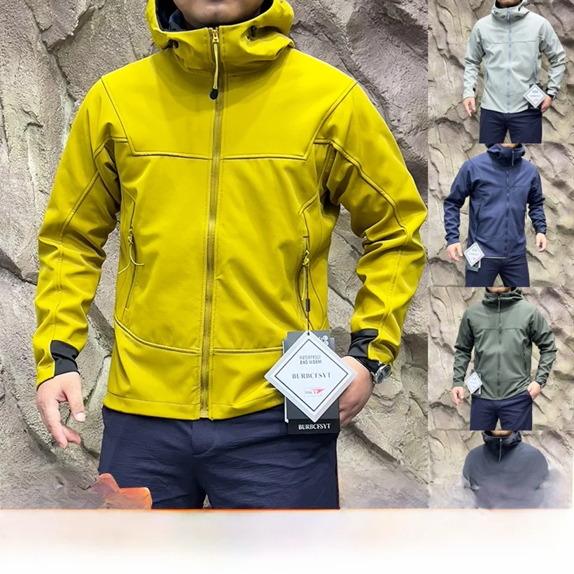 

Men's Outdoor Fce Lined 3D Tailored Windproof Waterproof ell Jaet Autumn Winter Youth Faion Stand Fit Long Sve...