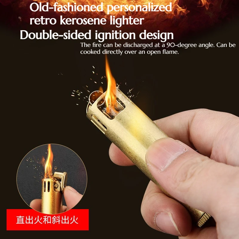 Retro Nostalgic Windproof Creative Lighter One-click Ignition Double-sided Flame Emission Detachable Design Cigarette Accessorie