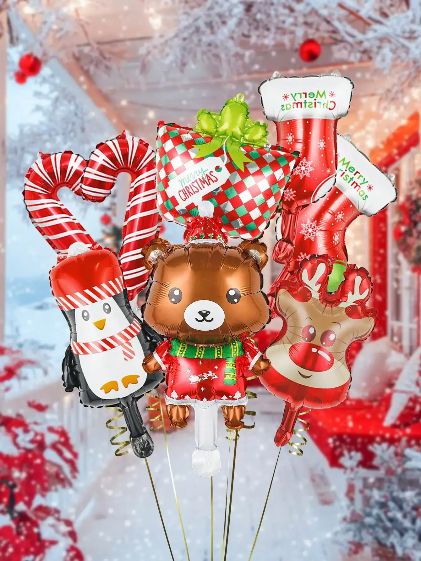 8-teiliges Weihnachts-Mini-Ballon-Set mit Weihnachtsmann, Baum, Hirsch und Weihnachten, Zuckerstangen, Weihnachtsfoto-Requisiten, Weihnachtsdekoration, Geschenke