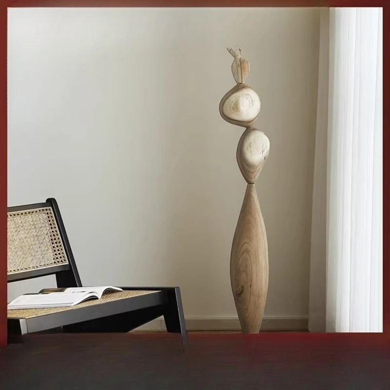 

Solid wood sculpture medieval wabi wind art floor-to-ceiling ornaments, homestay entrance decorations