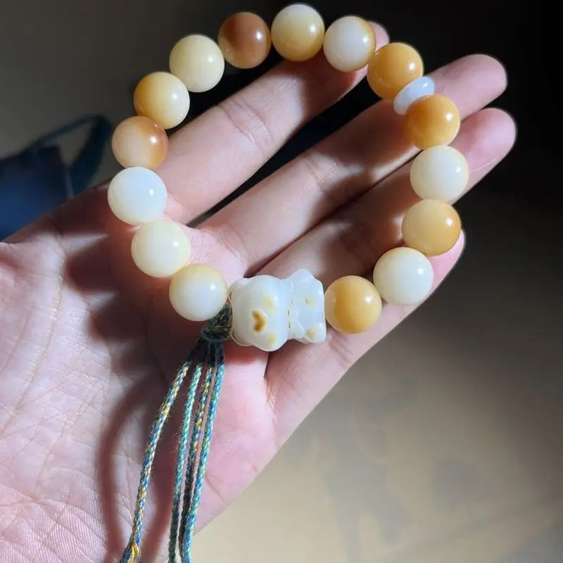 Charcoal-burned white jade with 1.2mm round beads DIY heart bear bracelet gradient color bodhi Buddhist bead jewe