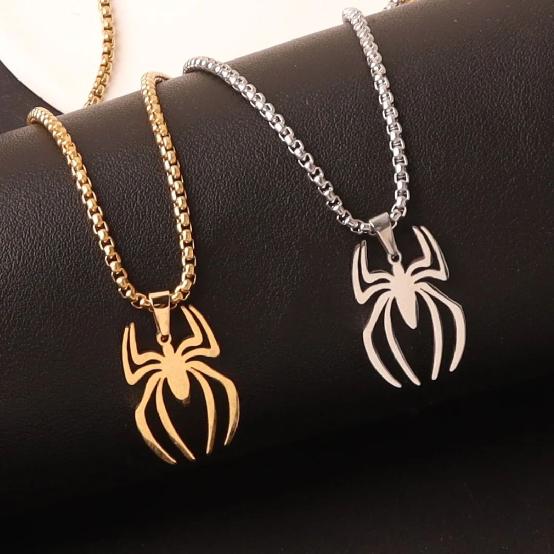 Punk-Spinnen-Anhänger-Halskette für Damen und Herren, Edelstahl, doppellagig, Hip-Hop-Schlüsselbeinkette, Tierschmuck – Detail 2