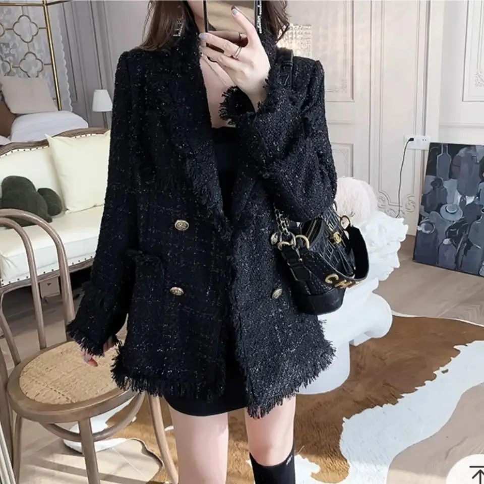 

Wool Coats Solid Color Double-Breasted Short Woolen All-match Fashion Elegant Warm Casual Jackets Chic Overcoat V7