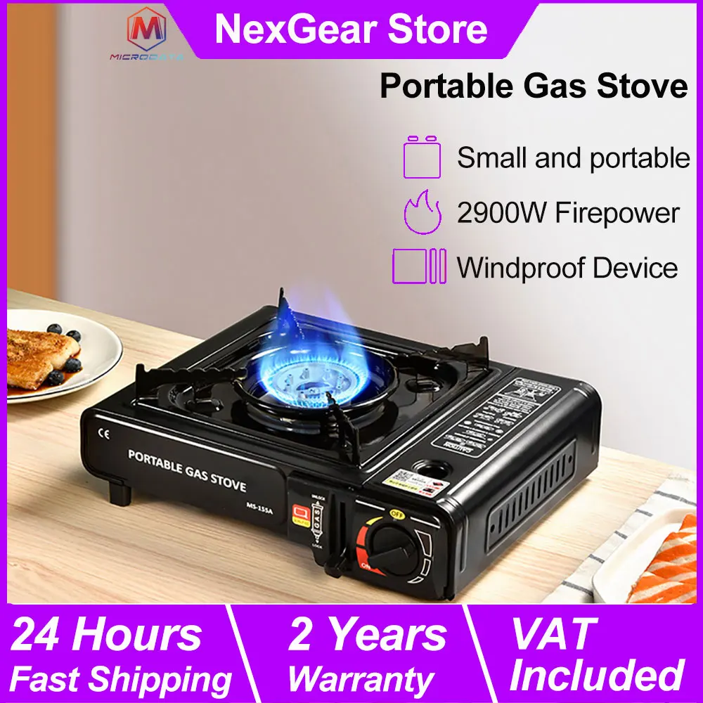 Estufa de gas portátil, cocina doméstica para acampar, senderismo, picnic, estufa de gas para acampar al aire libre con anillo a prueba de viento, potencia de fuego ajustable