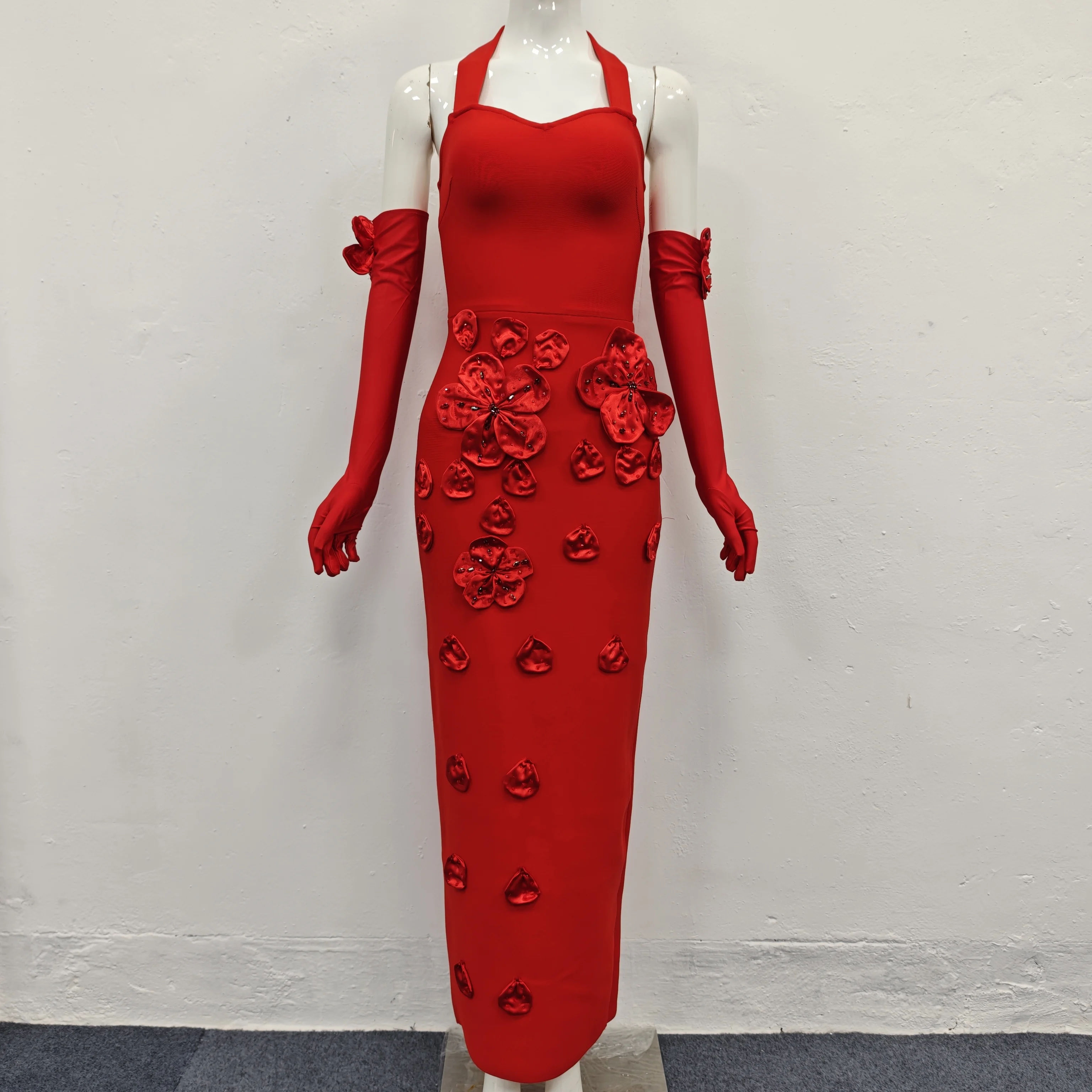 Nuevo estilo, correa colgante para el cuello, flor tridimensional, vestido de mujer estilo celebridad de alta gama a la moda