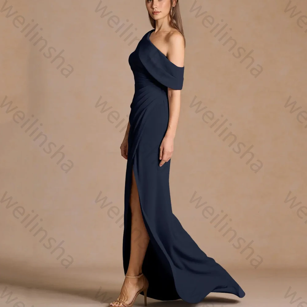 Elegante um ombro plissado vestidos de noite luxo fenda lateral vestido de celebridade requintado alta qualidade vestidos de festa de baile personalizado