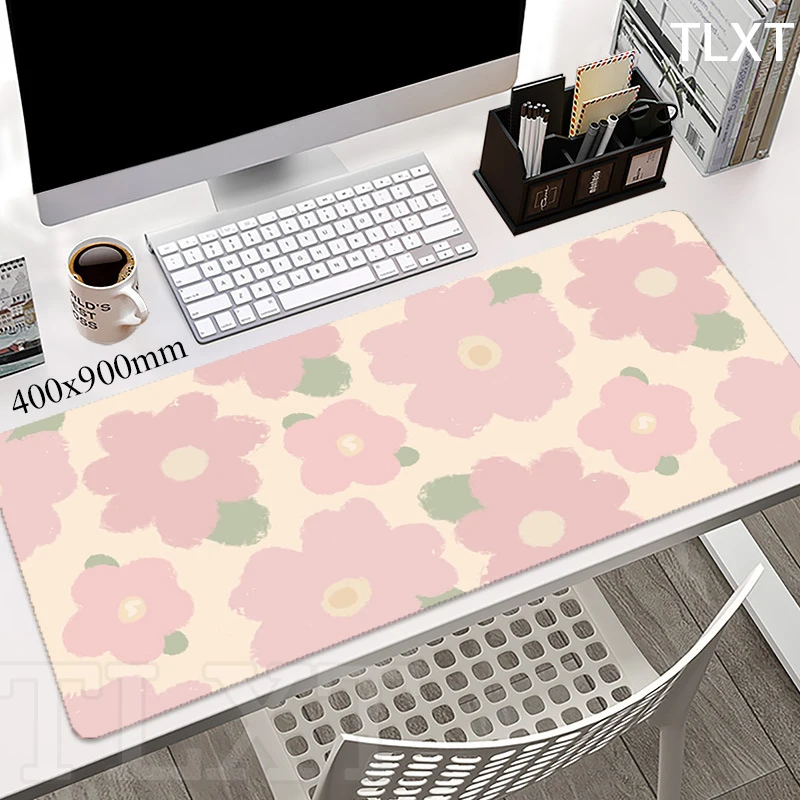 

Pink Flowers Desk Mat Gamer Mousepads Mouse Pad Office Desk Pads Large Mousepad Aesthetic Mouse Mats For Computer Slipmat