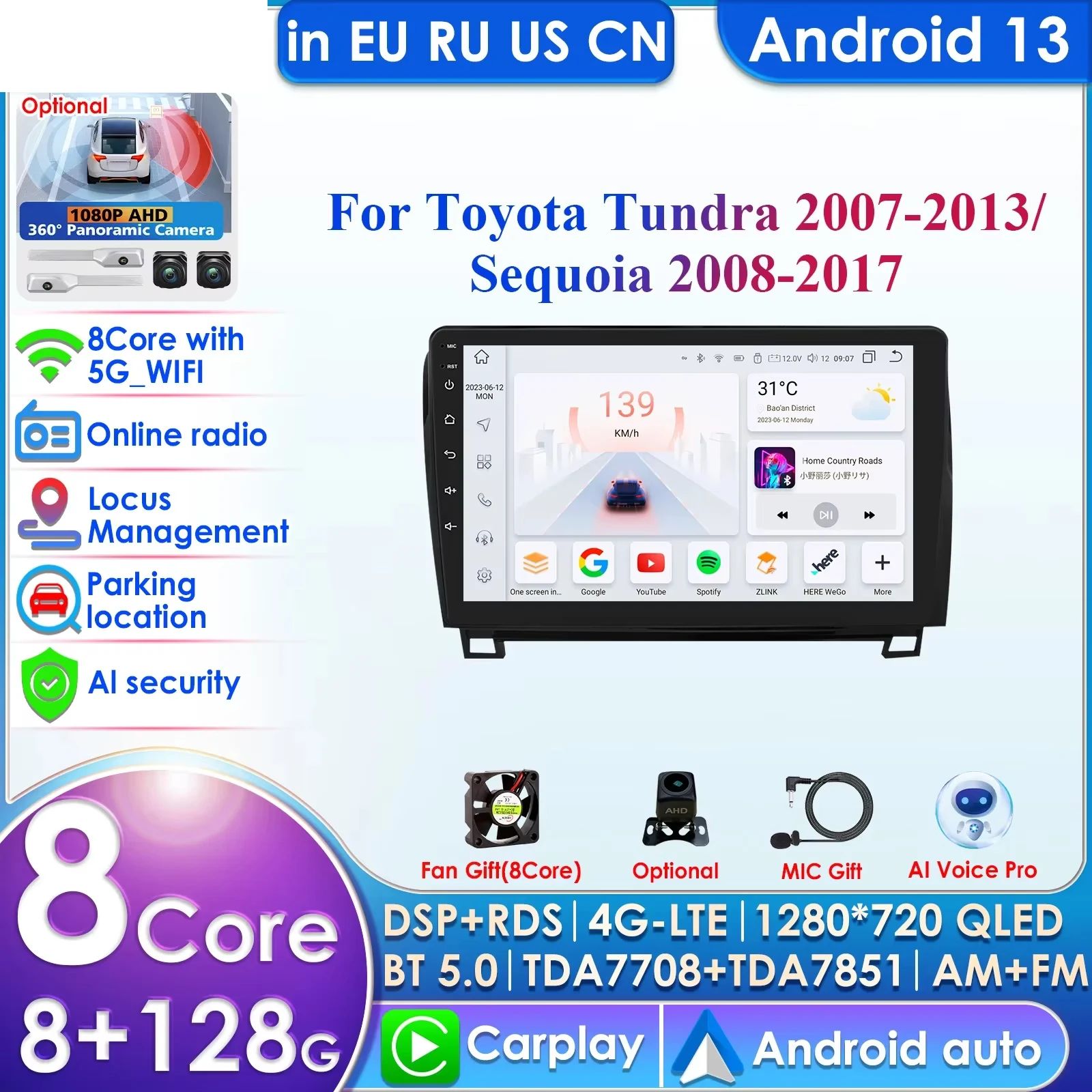 

2Din Android Autoradio GPS for Toyota Tundra XK50 2007-2013 Sequoia XK60 2008-2017 Car Radio Multimedia Video Player Navi Stereo