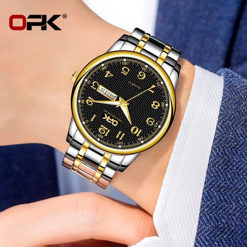 OPK 8110 Luxury Quartz Men Watch Dual Calendar Week Quartz Watch Stainless Steel Belt Waterproof Luminous Function Classic Watch