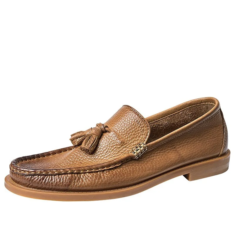 Men Cow Leather Genuine Leather Loafers Men Breathable Casual Shoes Summer Slip on Driving Moccasins Tassel Oxfords Soft Sole
