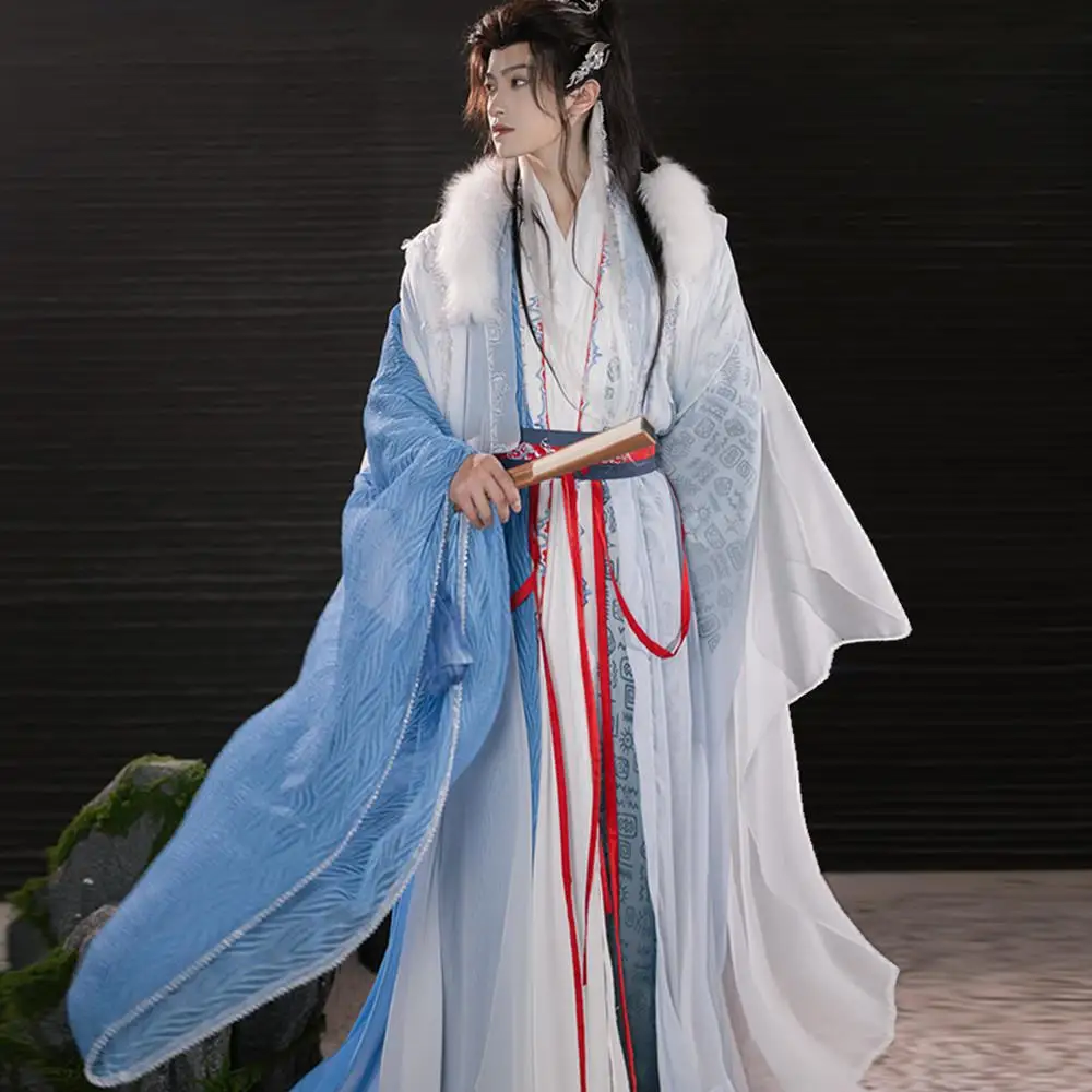 

Original Hanfu Men's Ancient Costume Set M Immortal Ancient Sle Daoist Robe M Fem Intersection Collar awl Ensemble