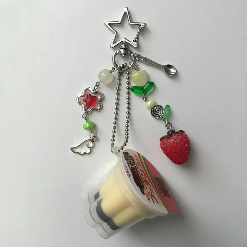 Japanese Pudding Keychain, Retro Aesthetic Beaded Accessory
