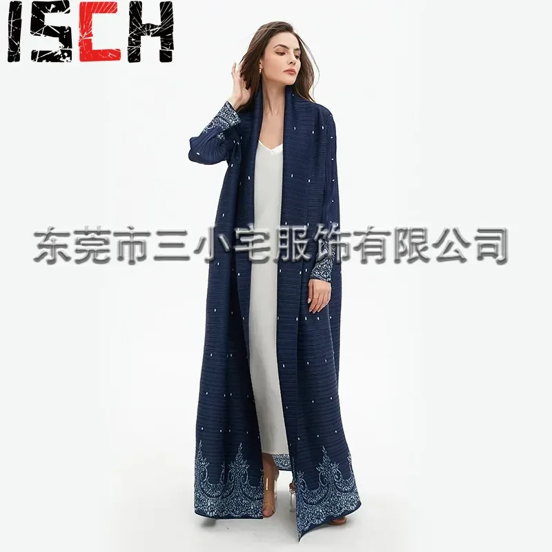 Pleats Pleated Trench Coat Robe 2024 Spring and Fall New Jacket Women Senior Sense Large Size Printing Lapel Tie Coat Clothing