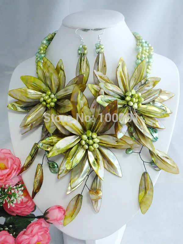 Fashion Wonderful shell pearl Beads Flower Necklace, African Nigerian jewelry set