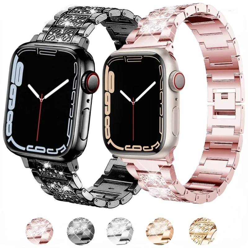 Metal Strap for Apple Watch Band Ultra 8 7 45mm 41mm 44mm 42mm Women Diamond Bracelet Wristband for iWatch 6 5 4 40mm 38mm Belt