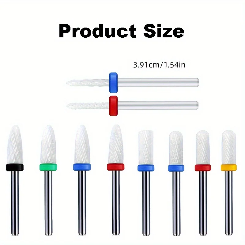 3/32 10 sztuk/zestaw ceramicznych wierteł do paznokci, profesjonalne zadziory obrotowe elektryczny Manicure Pedicure, odpowiednie do żelu akrylowego