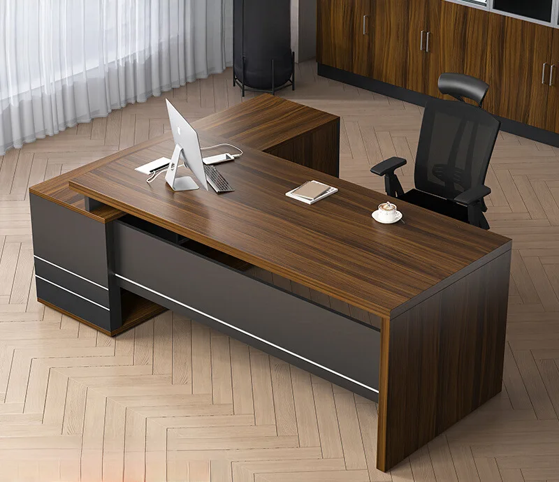 

Desk boss table simple modern office table with side cabinet manager supervisor desk and chair combination office furniture