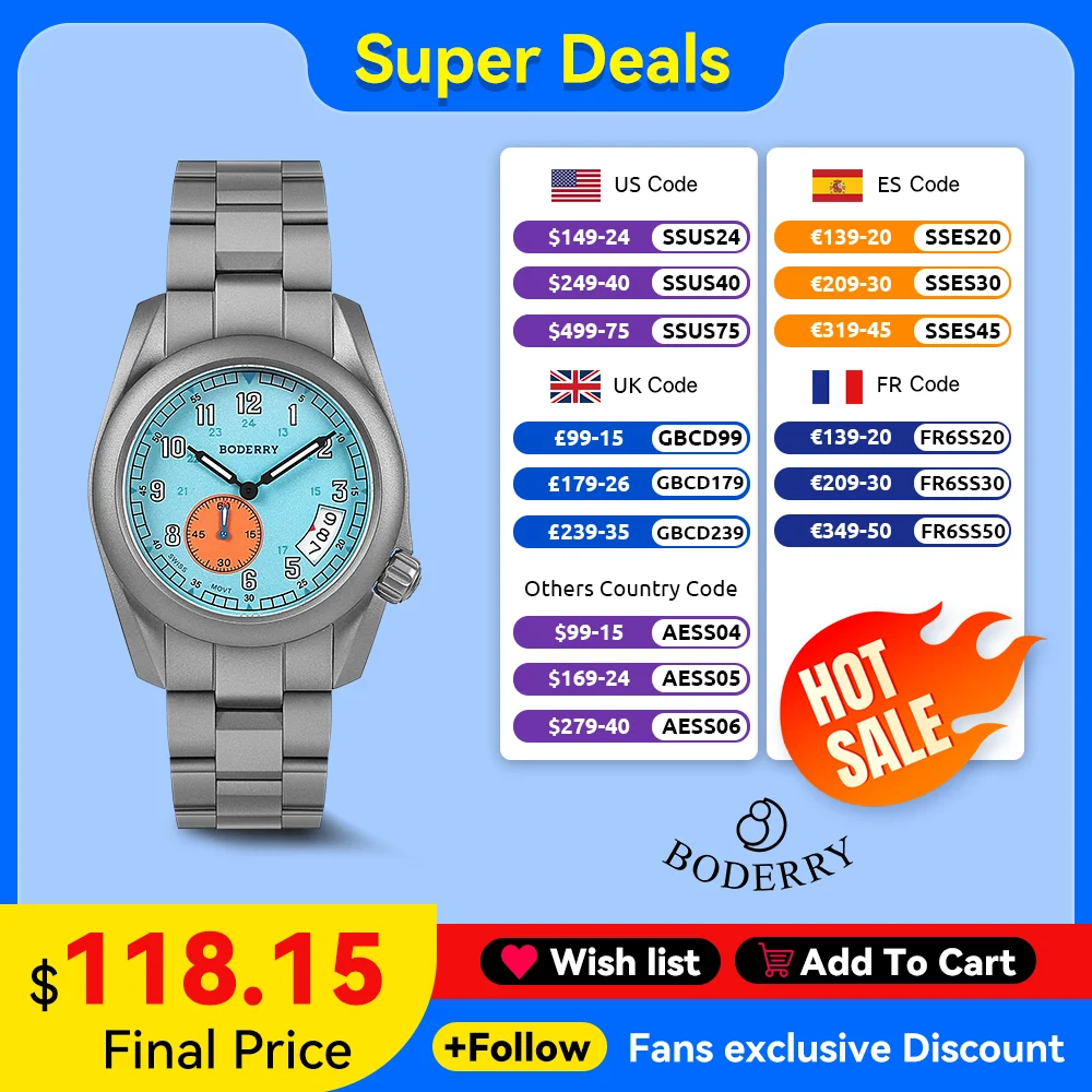 

Boderry Field Watch Titanium Quartz Watches VOYAGER 38 Mens 100M Waterproof Clock Military Sport Luminous Business Wristwatch