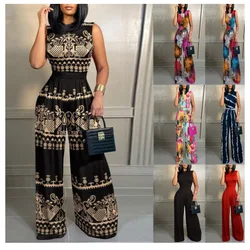 High Street Sleeveless Women Jumpsuit Wide Leg Pant Overall Romper Party Prom High Waist Streetwear Regular Fit Jumpsuits Summer