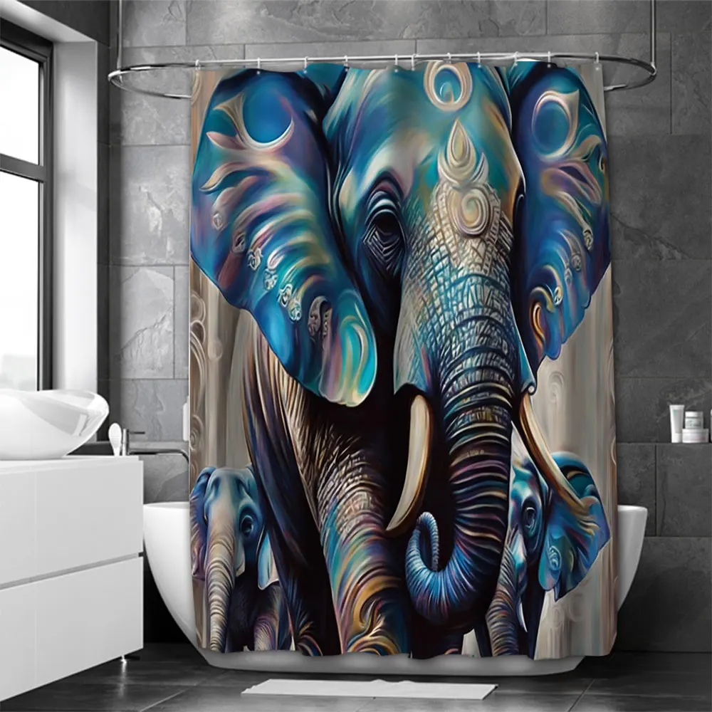 3D Elephant Bathing Curtain  Bathroom Letters Shower Curtain Waterproof With 12 Hooks Fishes Home Deco Free Ship