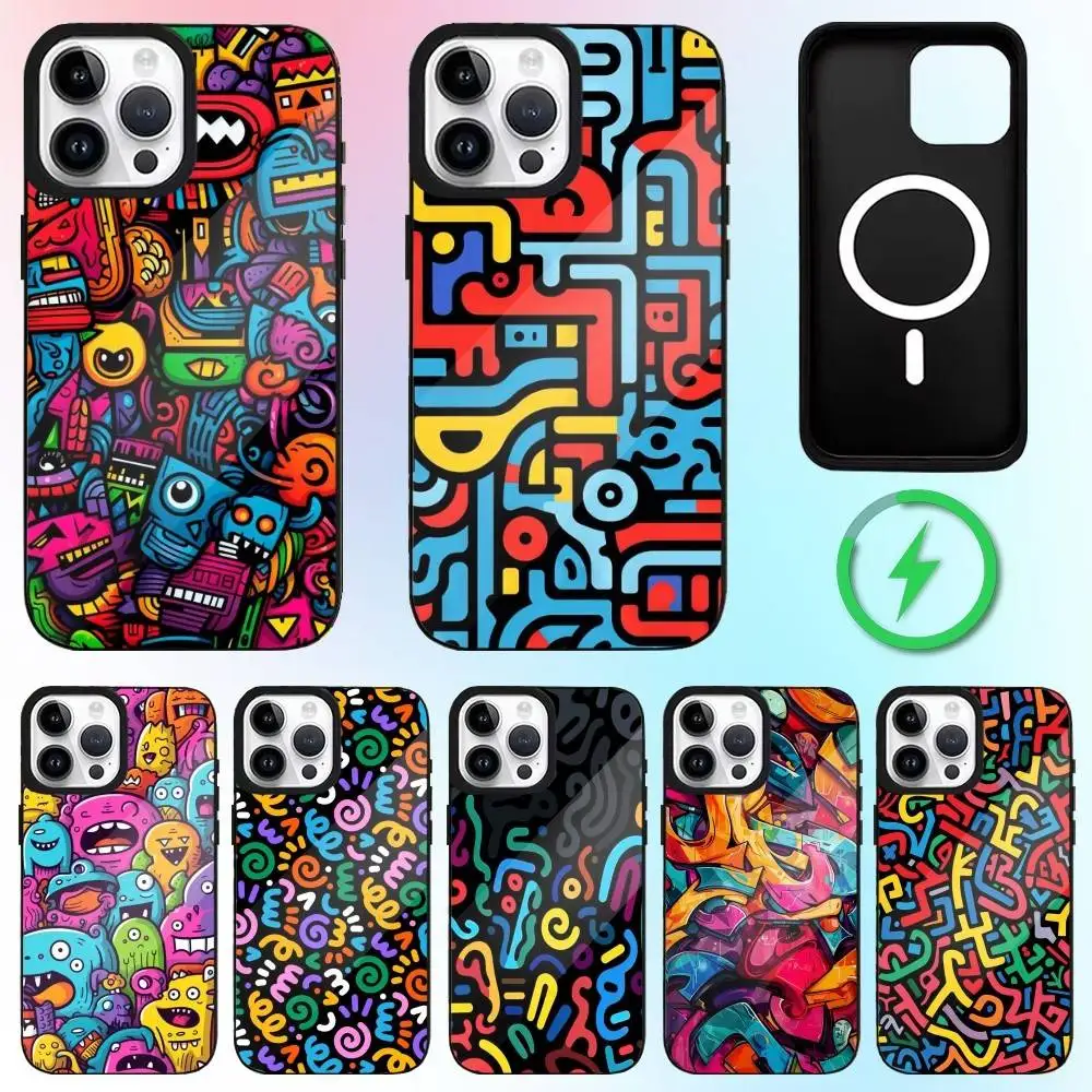 

Creative Cartoon Graffiti Pattern Phone Case For iPhone17,16,15,14,13,12,11 Plus,Pro Max Magnetic Magsafe Wireless Charging
