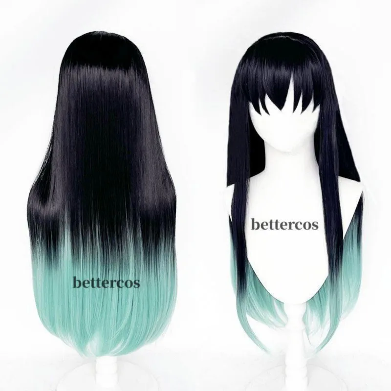 4 Types Anime Tokitou Muichirou Cosplay Wig Kisatsutai Tokitou Muichirou Wig Black Gradient Green