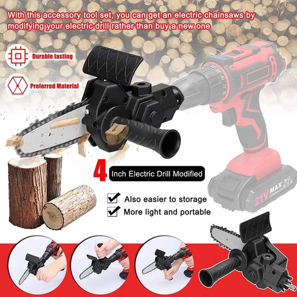 

Chainsaw Adapter Electric Drill Converter Head Chain Saw Friewood Attachment Cutting Tree Woodworking Garden Pruning Tool