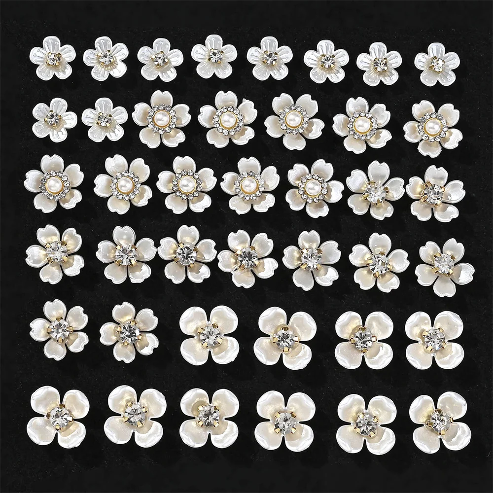 40 Stück Imitationsperlen, blumenförmige Strassknöpfe für Schmuckherstellung, dekorative Hut, Kleidung, DIY, Basteln, Nähzubehör – Detail 13