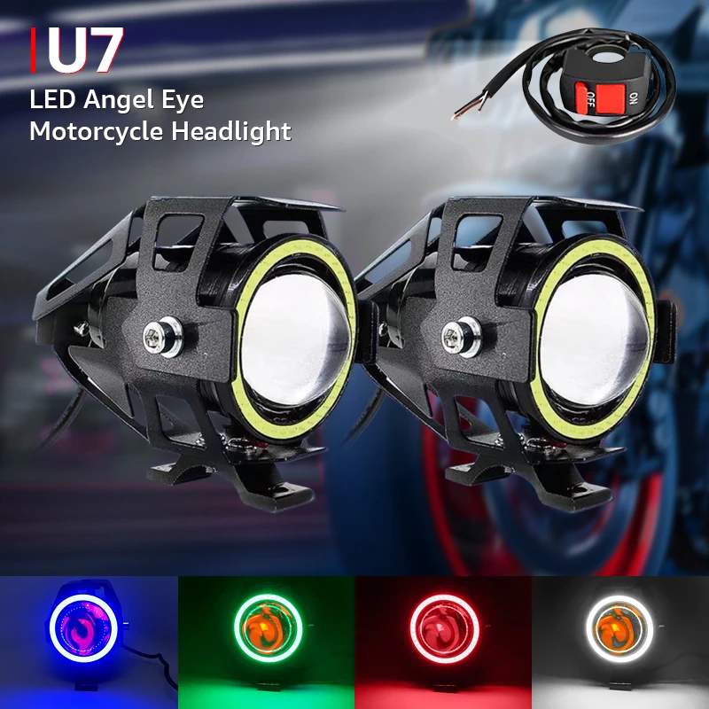 

2Pcs 125W Motorcycle Headlights Super Bright LED Motorcycle Angel Eyes Motorbike LED Auxiliary Lamp U7 Headlamp Spotlights