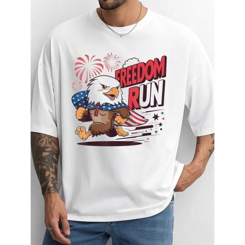 

Freedom Charlie Kirk Shirt,Patriotic T - Shirt with Eagle Design and "Freedom Run" Slogan: Celebrate Liberty and Movement