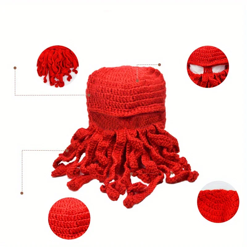 Europäische und amerikanische hand gewebte lustige Party Octopus Bart Hut häkeln Cthulhu Männer und Frauen gestrickt Wind maske Hut Halloween ani – Detail 4