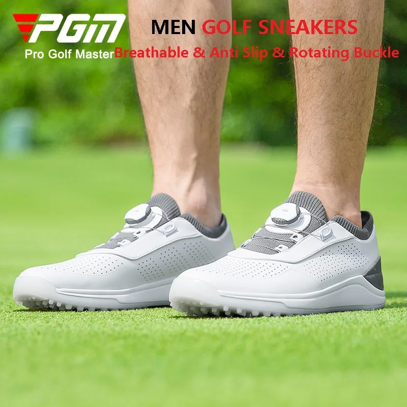 

PGM Men Breathable Mesh Golf Shoes Male Anti Slip Spike Snekaers Men Microfiber Leather Soft Shoes Leisure Golf Footwear