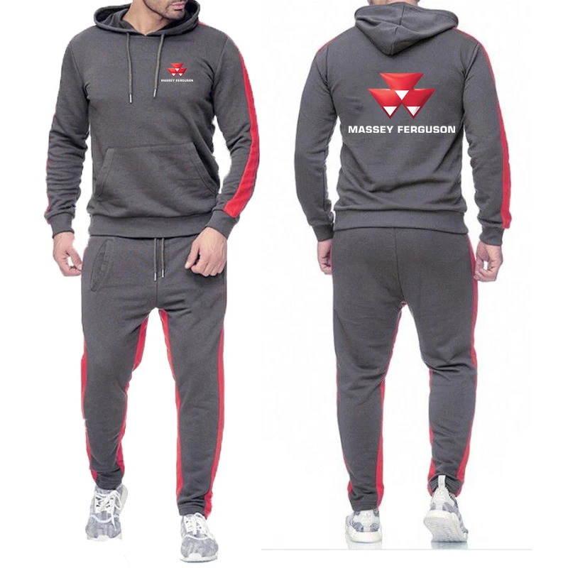 2025 primavera otoño Massey Ferguson estampado moda sudaderas con capucha + pantalones de chándal casuales traje de los hombres de Color sólido conjuntos deportivos de alta calidad