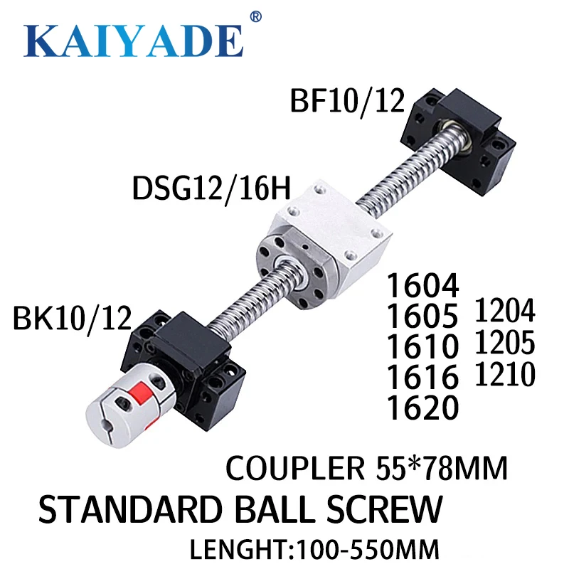 

SFU1204 Ball screw length 100-550mm screw, nut holder plus BK10BF10 support seat and coupling ball screw set