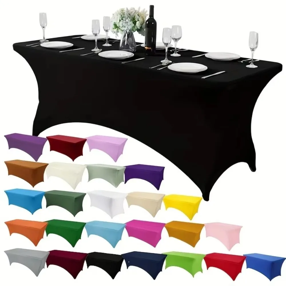 Black 4/6/8FT High Stretch Tablecloth Washable Universal Bed Cover Elastic Rectangular Table Cloth Wedding Party