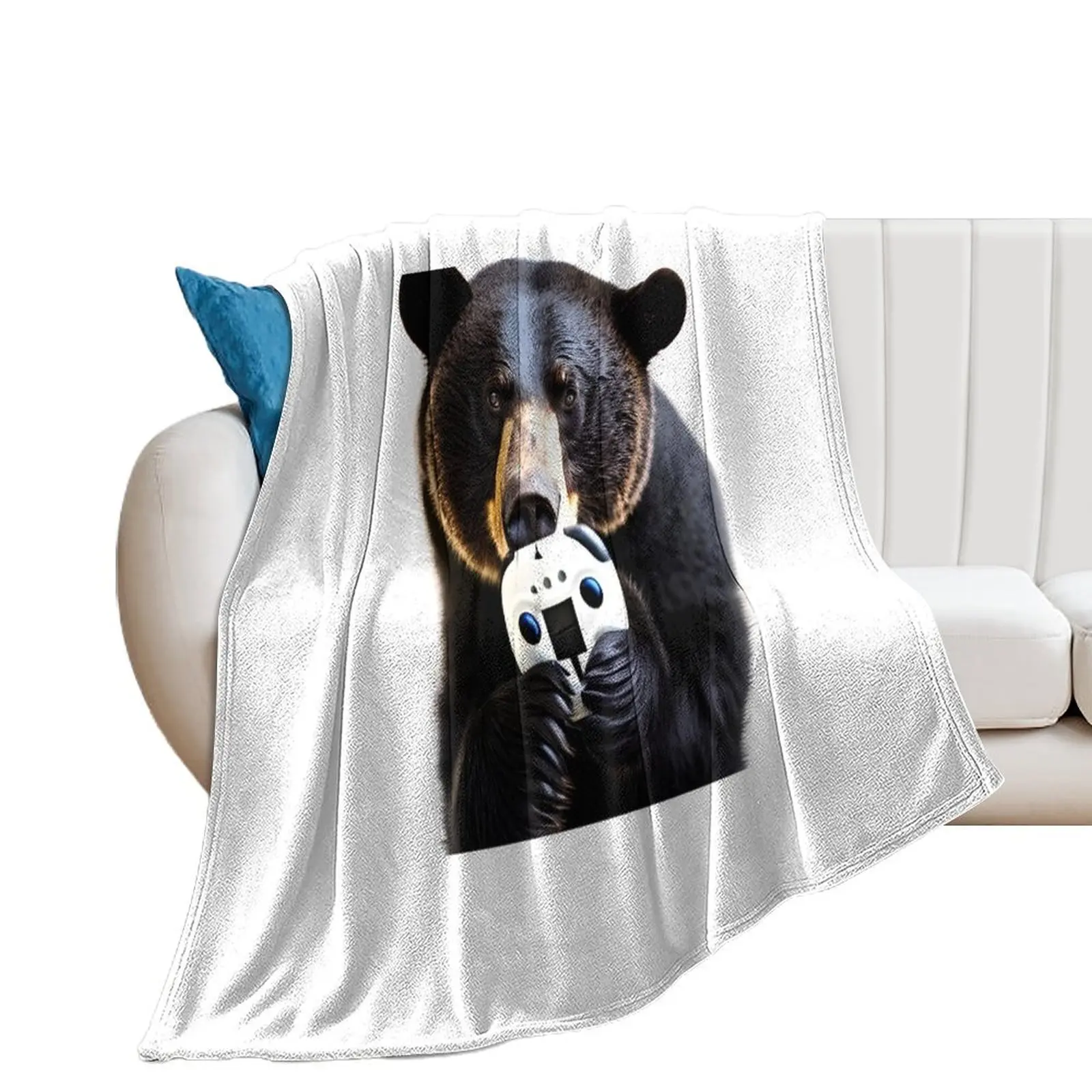 

Bear playing video games Throw Blanket Sofa Quilt decorative Heavy Custom Blankets