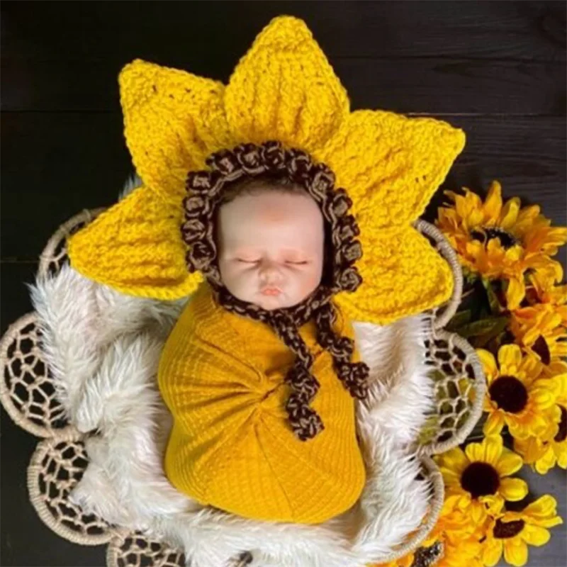 Hnadmade knitting Party Hats Adults children Funny Embellished Headband Flower Headgear Sunflower Favors Headpiece Costume