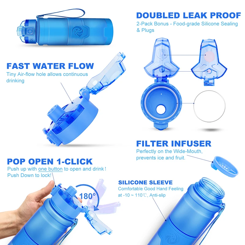 ZORRI BPA Free 400/500/700/1000ml Sports Water Bottle Portable Anti-fall Leakproof Protein Shaker Bottle Bicycle Gym Bottles Hot